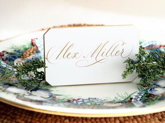Gold Edged Place Cards with Calligraphy